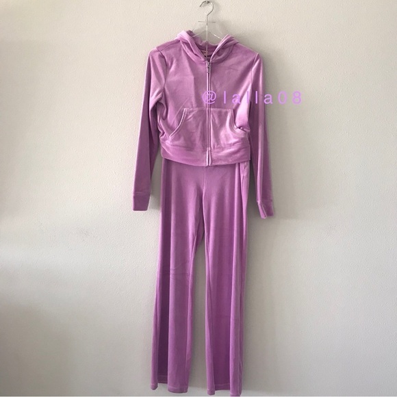 JUICY COUTURE Velour OG Bling Tracksuit Hoodie & Pant Set Pink Violet Tulle - Picture 15 of 16